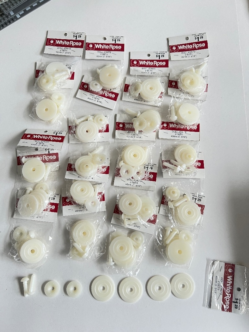 White Rose Doll Joints 2 sets per package 11 packages 40 mm 9/16" NEW
